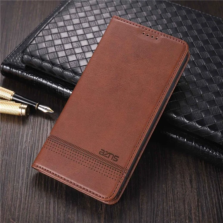 Caixa de Telefone da Carteira AZNS Para Samsung Galaxy A23 4G (165,4 x 76,9 x 8,4 Mm) PU Calio Folip Taplo Tape de Tape Magnético Peleto Textund Pheles Protetor Com Suporte - Café