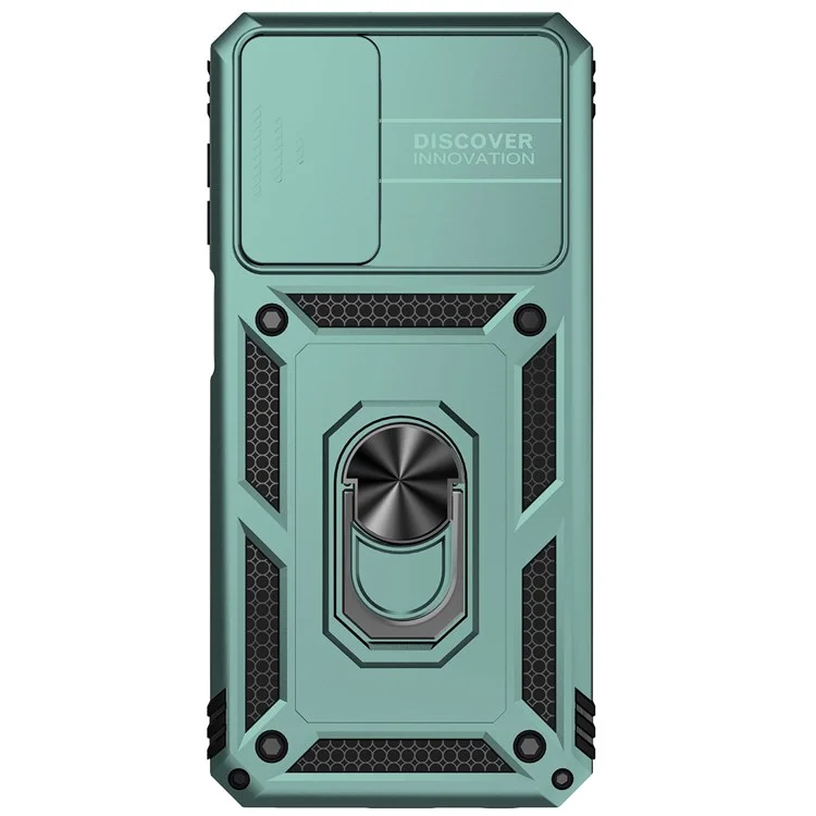 Für Samsung Galaxy A23 4G / 5G (Globale Version) PC + TPU Dual Layer Armor Case Slide Lens Protection Kratzsicher Abdeckung mit integriertem Rotationsstativ - Grün