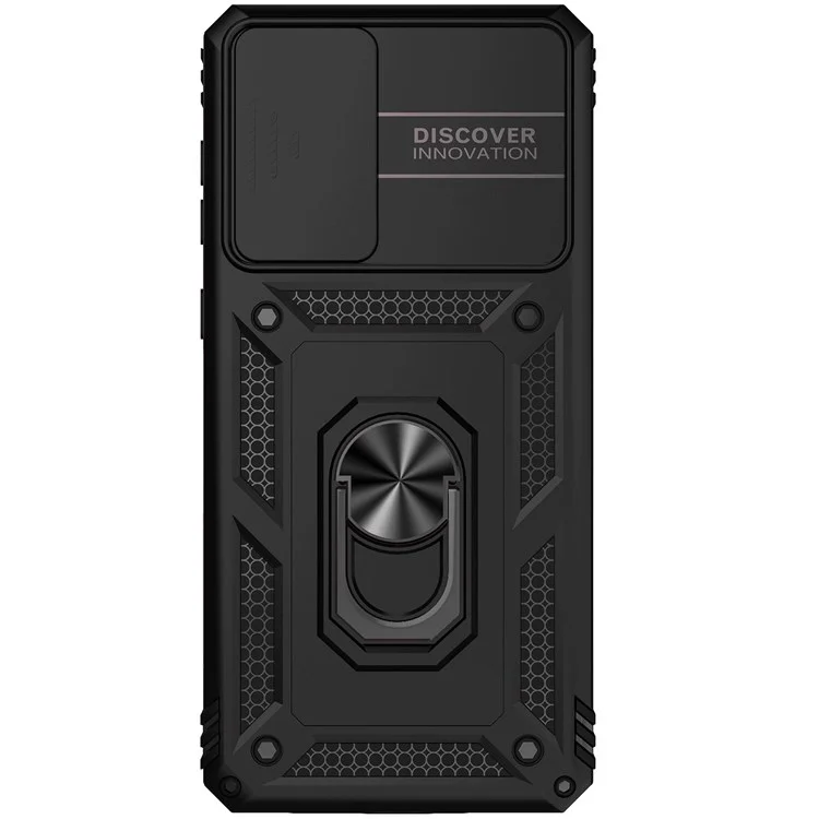 Per Samsung Galaxy A73 5G Case di Protezione Della Fotocamera TPU Mof + PC Hard Ibrido Design Assorbimento Assorbimento Coperchio Protettivo Con Anello Ruoto - Nero