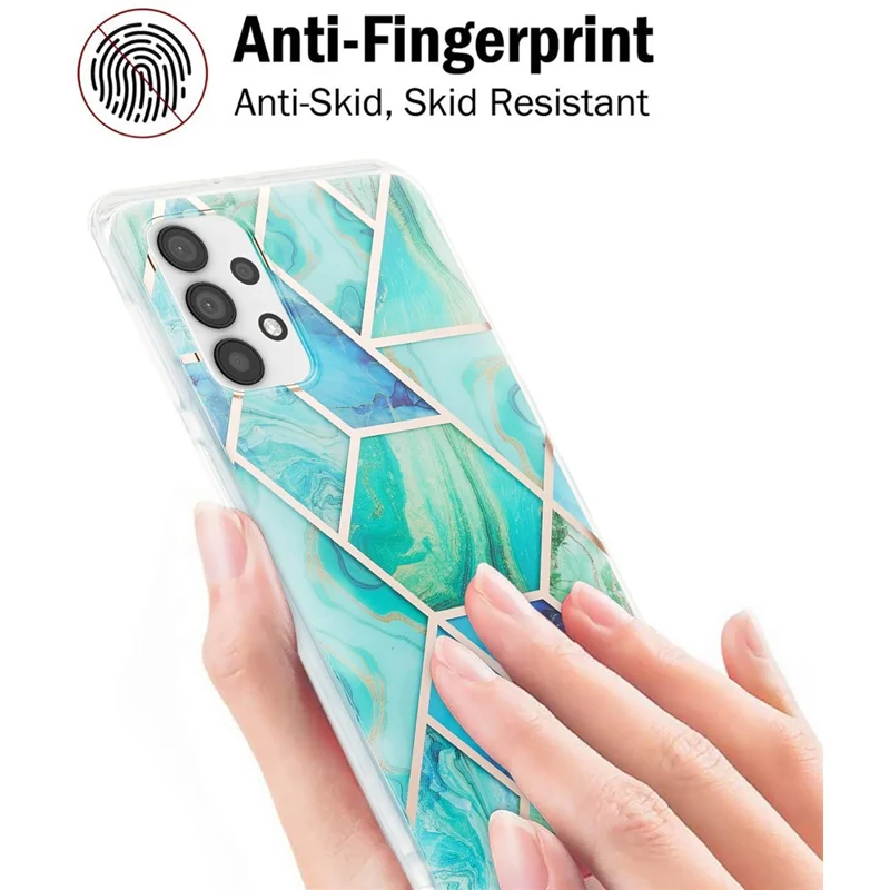 For Samsung Galaxy A13 4G Case Splicing IMD Marble Pattern Electroplated TPU Back Cover - Green