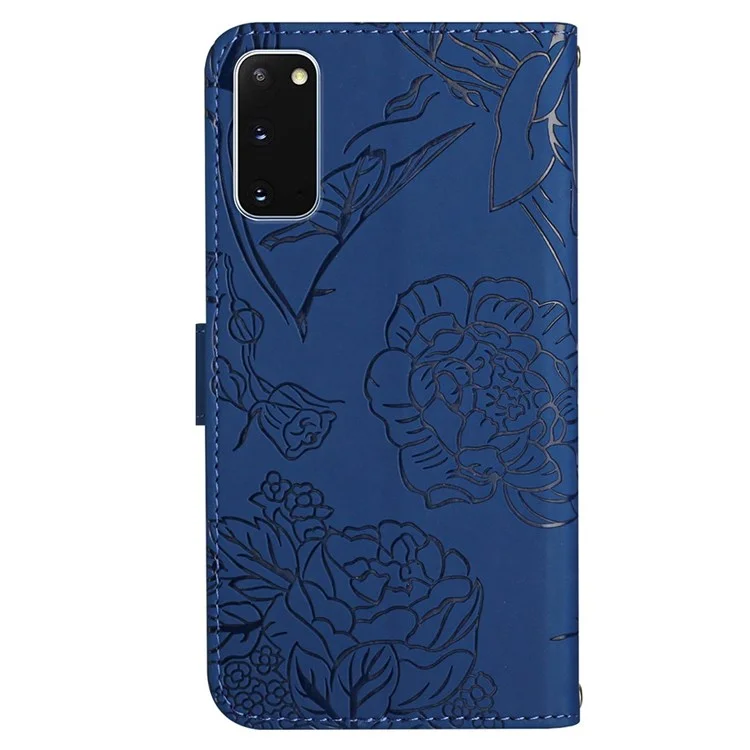 Для Samsung Galaxy S20 4G/5G Skin Touch Cement Ceather Case Butterfly Flower Patter - Синий