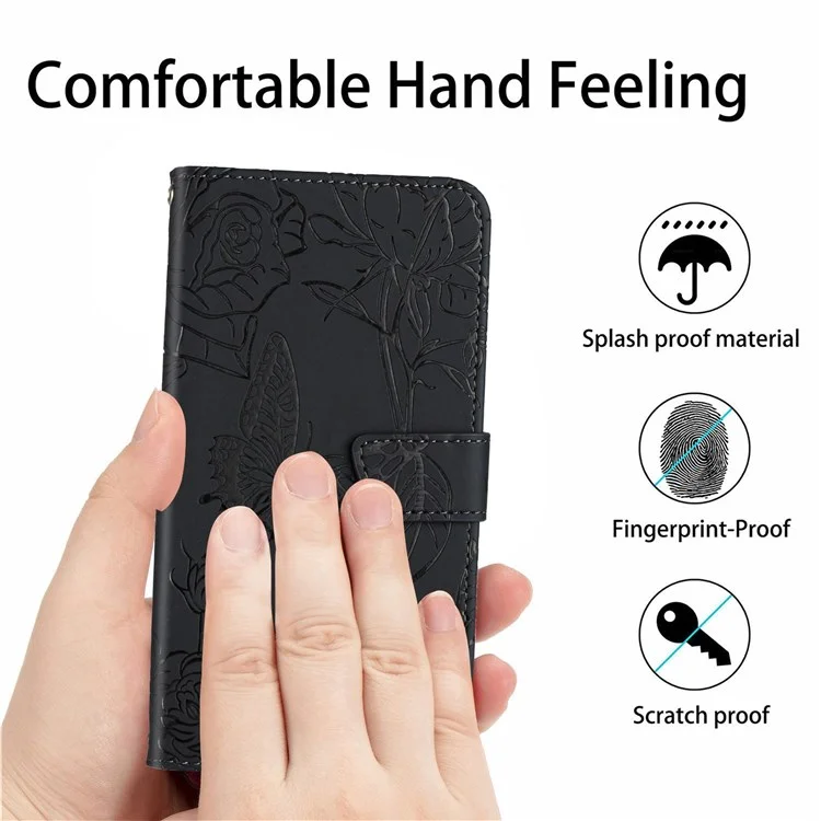 Pour Samsung Galaxy S20 FE 2022 / S20 FE / S20 Fan Edition / S20 FE 5G / S20 Édition de Ventilateur 5G Butterfly Fleur Portefeuille Flip Case pu le Cuir Bracelet Bracelet Skin-touch Feeling Feeling Téléphone Cover Téléphone - le Noir