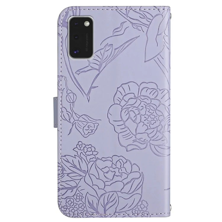 Pour Samsung Galaxy A41 (Version Globale) Fleur De Papillon Imprimé Couvercle De Téléphone Portable Cuir PU Couvercle TPU Inner Shell Skin-Touch Sentier Stand Stand Folio Case Avec Bracelet - Violet Clair
