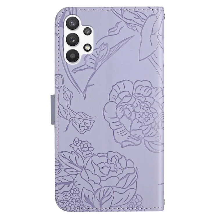 Stoßdichtes Brieftaschenhülle Für Samsung Galaxy A32 5G Anti-drogen-weiche Touch PU Leder-telefon Beschützer Stilvolle Schmetterlinge Geprägt - Violett