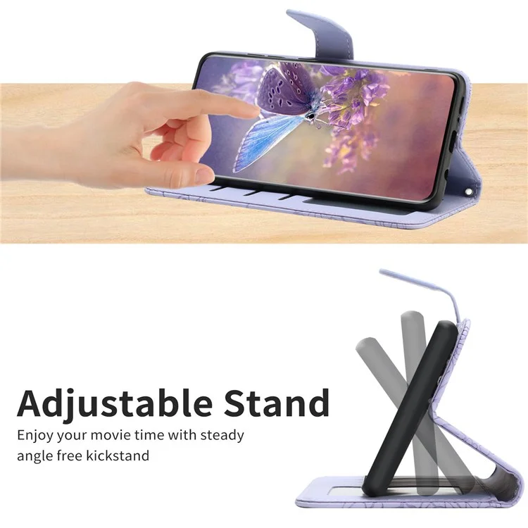 Wallet Phone Case for Samsung Galaxy A03s (166.5 x 75.98 x 9.14mm) Shockproof Soft Touch PU Leather Cover Butterflies Imprinted Anti-fall Stand Case with Strap - Purple