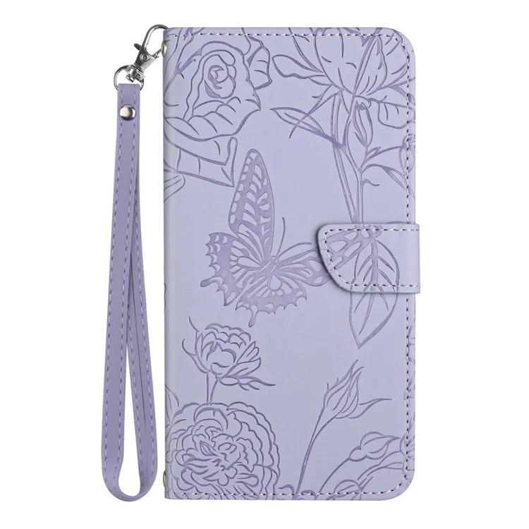 Wallet Phone Case for Samsung Galaxy A03s (166.5 x 75.98 x 9.14mm) Shockproof Soft Touch PU Leather Cover Butterflies Imprinted Anti-fall Stand Case with Strap - Purple