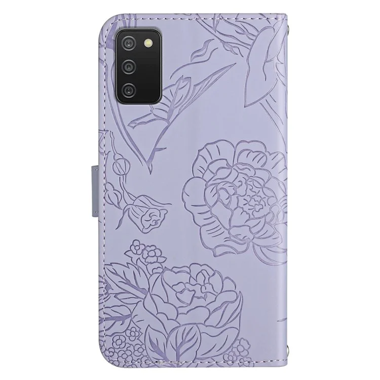 Wallet Phone Case for Samsung Galaxy A03s (166.5 x 75.98 x 9.14mm) Shockproof Soft Touch PU Leather Cover Butterflies Imprinted Anti-fall Stand Case with Strap - Purple