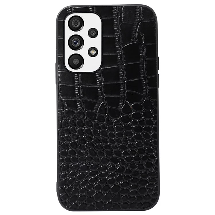 For Samsung Galaxy A53 5G Crocodile Texture Mobile Phone Case Genuine Cowhide Leather Coated PC + TPU Cover - Black