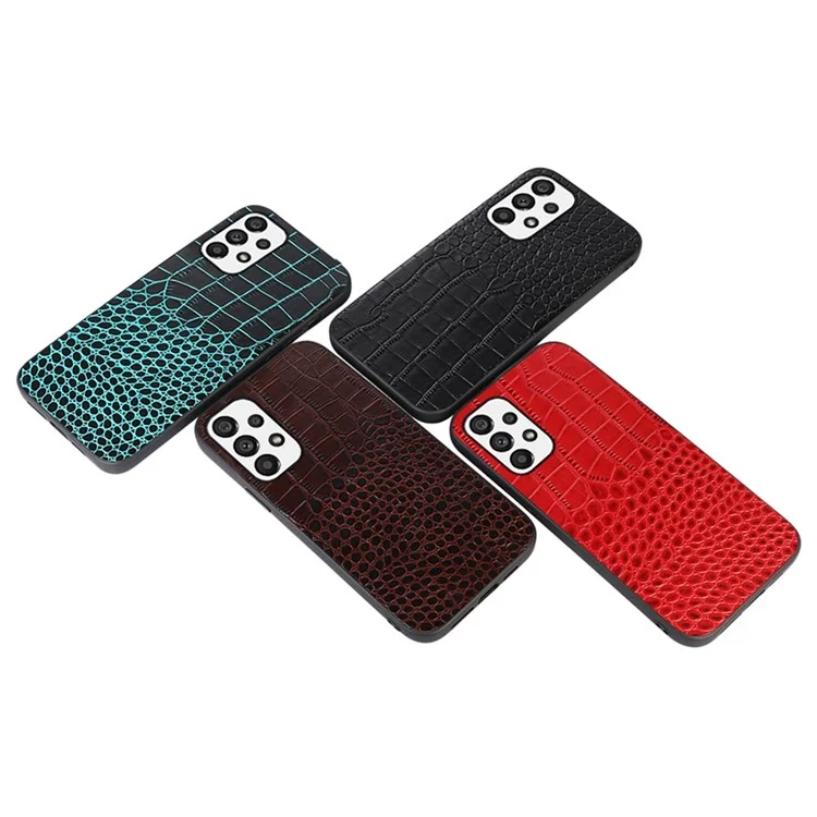 For Samsung Galaxy A53 5G Crocodile Texture Mobile Phone Case Genuine Cowhide Leather Coated PC + TPU Cover - Black
