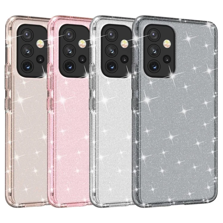 Para Samsung Galaxy A33 5G Clear Glitter Case Dura PC + TPU Suave Engrosar la Cubierta de Teléfono Móvil a Prueba de Caídas - Gris