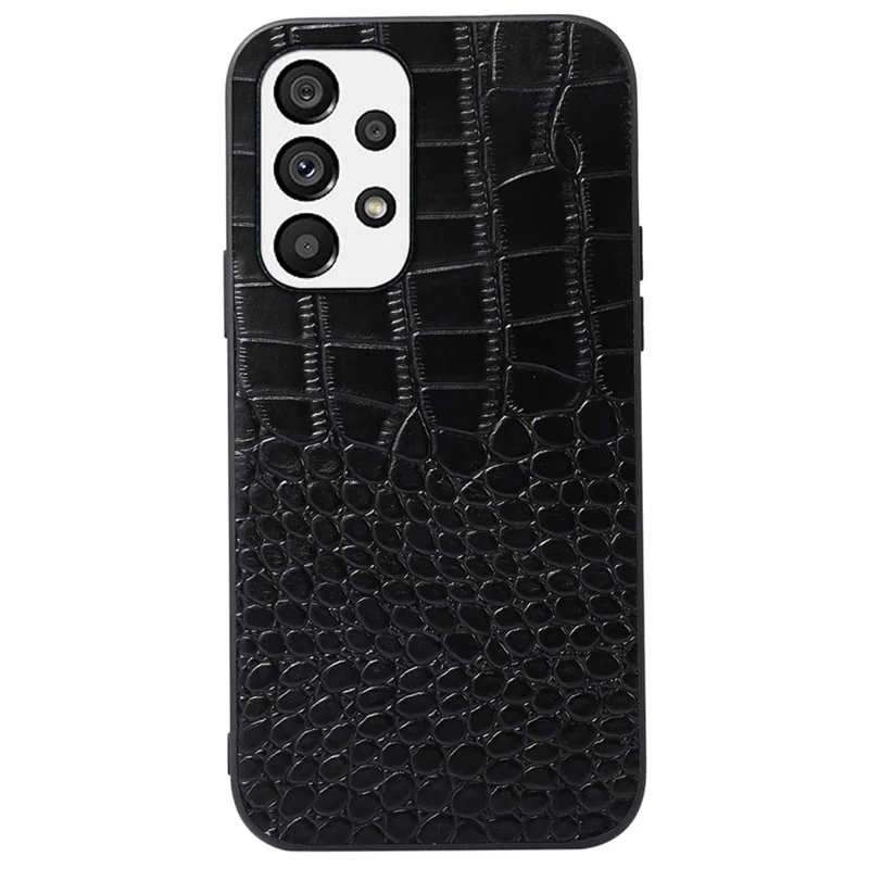 For Samsung Galaxy A33 5G Crocodile Texture Genuine Cowhide Leather Coating Drop-proof Hybrid PC + TPU Case - Black