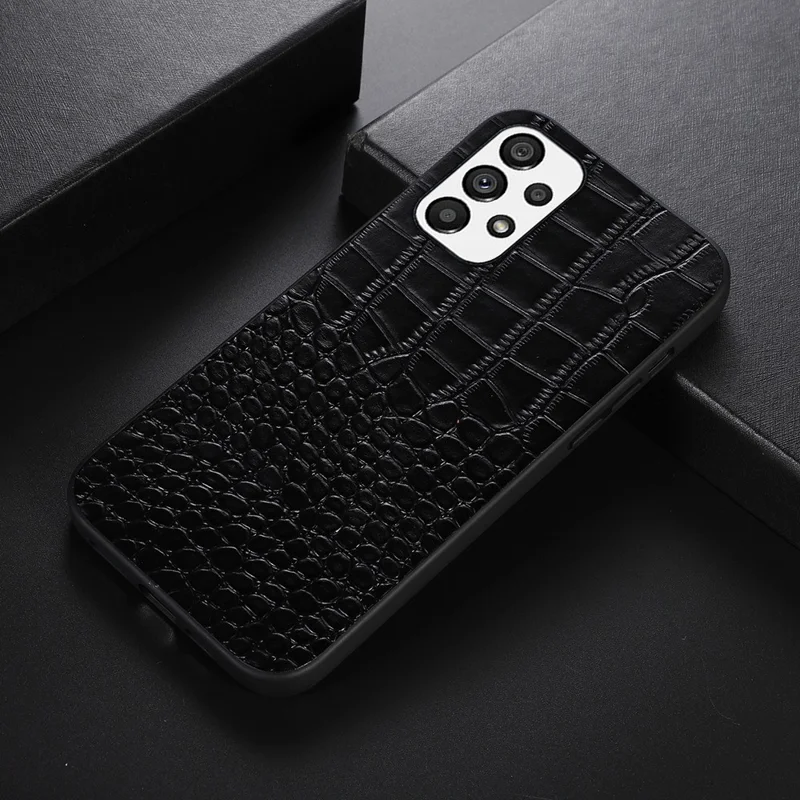 For Samsung Galaxy A33 5G Crocodile Texture Genuine Cowhide Leather Coating Drop-proof Hybrid PC + TPU Case - Black