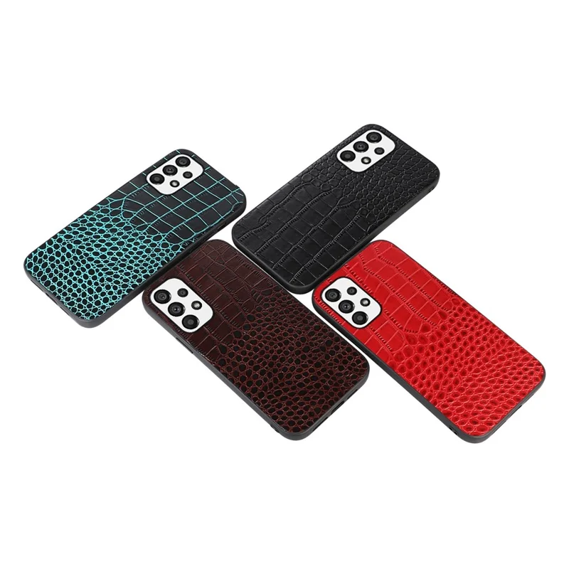 For Samsung Galaxy A33 5G Crocodile Texture Genuine Cowhide Leather Coating Drop-proof Hybrid PC + TPU Case - Black