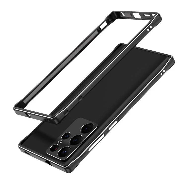 For Samsung Galaxy S22 Ultra 5G Precise Cutout Metal Bumper Case with Camera Lens Cover - Black