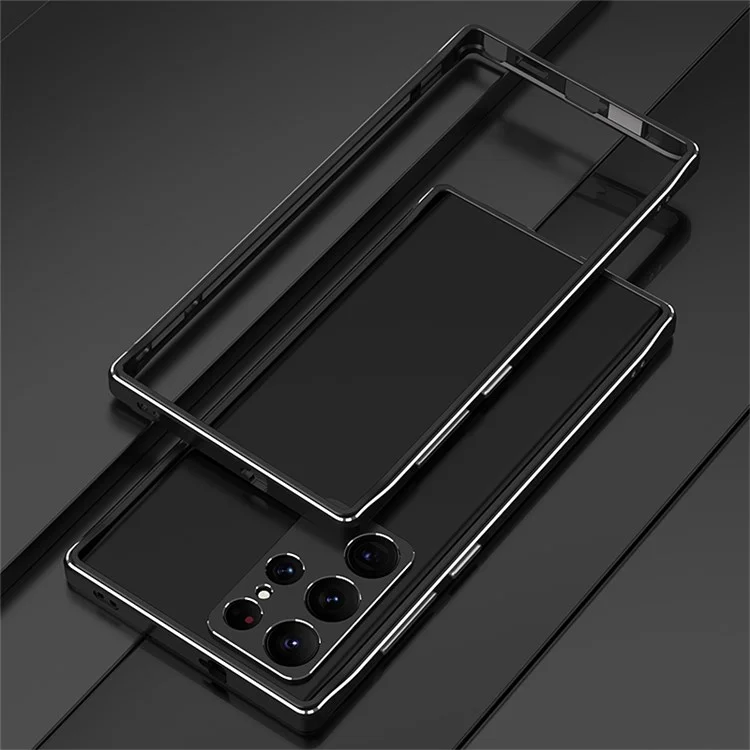 For Samsung Galaxy S22 Ultra 5G Precise Cutout Metal Bumper Case with Camera Lens Cover - Black