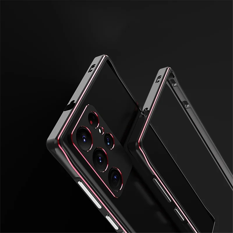 For Samsung Galaxy S22 Ultra 5G Precise Cutout Metal Bumper Case with Camera Lens Cover - Black