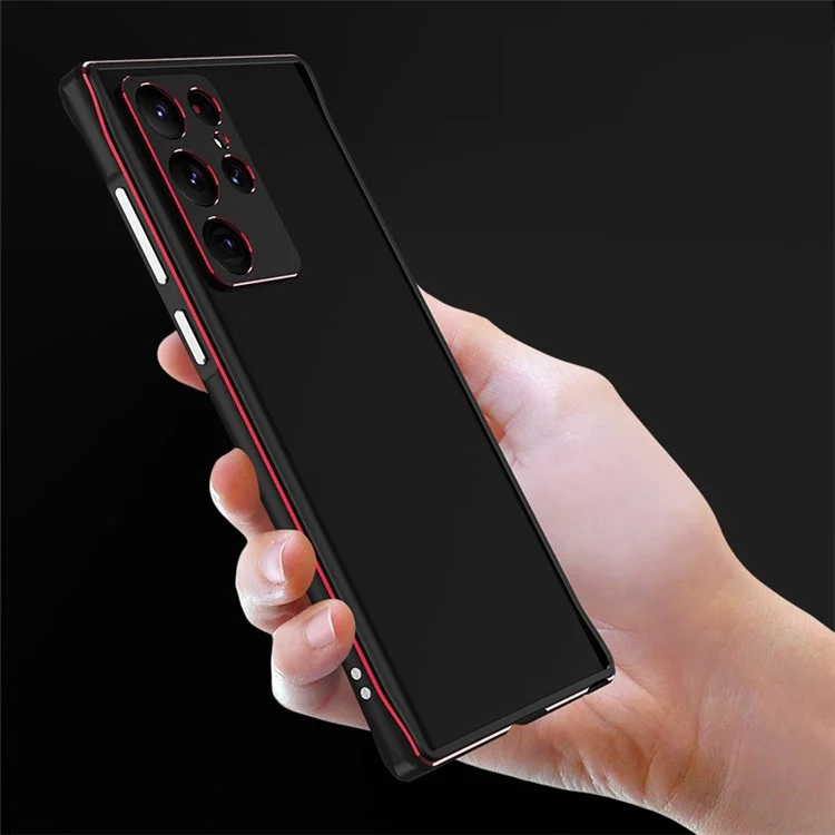 For Samsung Galaxy S22 Ultra 5G Precise Cutout Metal Bumper Case with Camera Lens Cover - Black