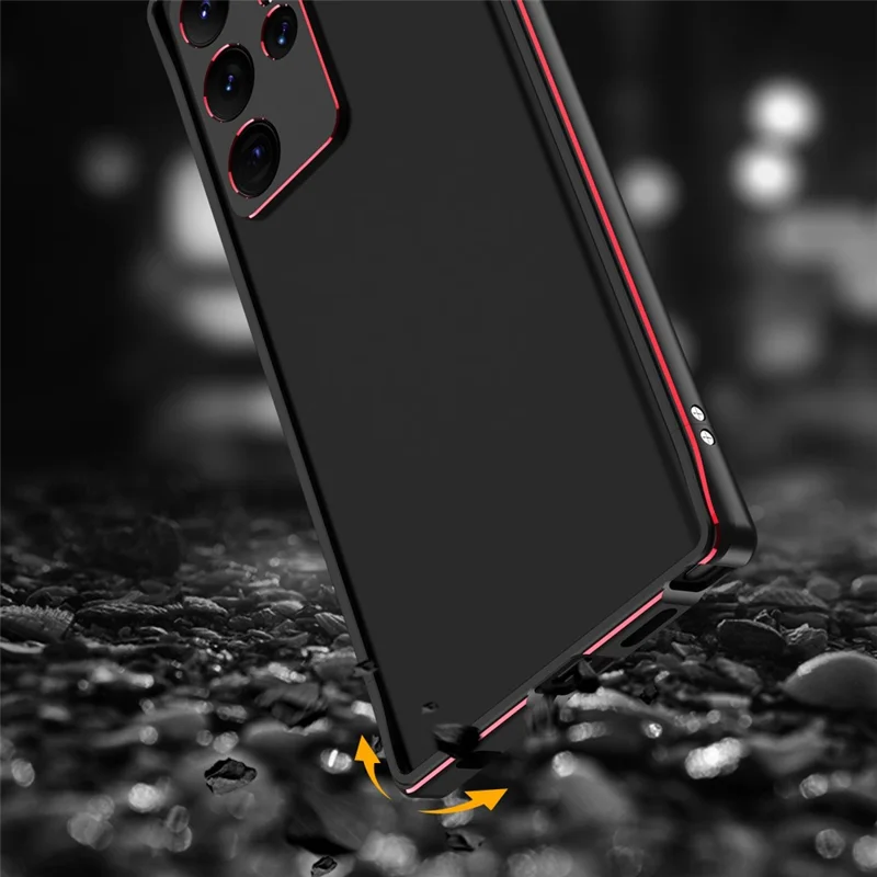 For Samsung Galaxy S22 Ultra 5G Precise Cutout Metal Bumper Case with Camera Lens Cover - Black