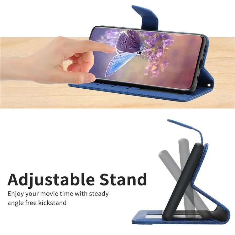 For Samsung Galaxy A23 5G (Global Version) / 4G Skin-touch Wallet Phone Case Butterfly Flower Imprinted PU Leather Stand Feature Flip Cover with Detachable Wrist Strap - Blue
