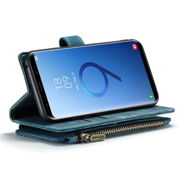 For Samsung Galaxy S9 Phone Cases with Strap CASEME C30 Zipper Multiple Card Holder PU Leather Cover - Blue