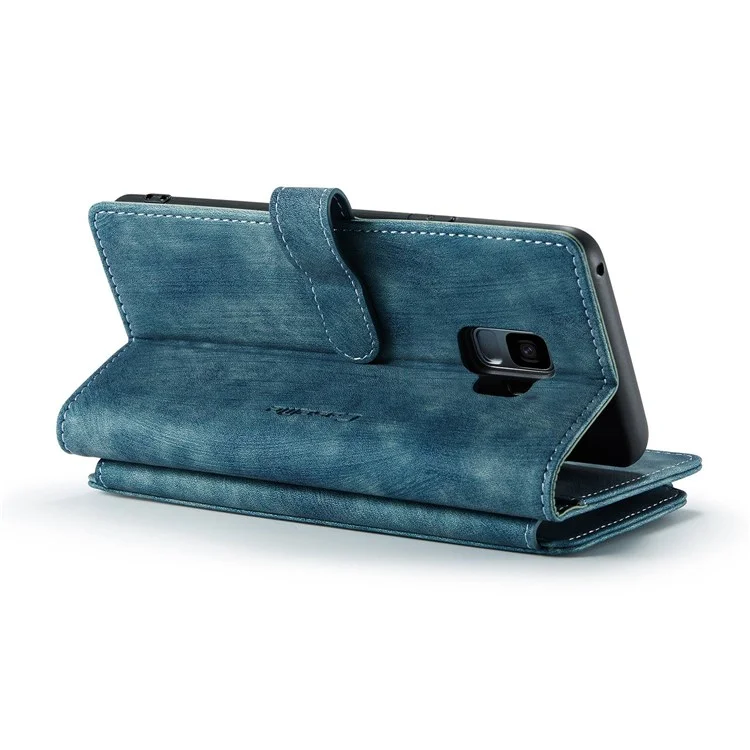 For Samsung Galaxy S9 Phone Cases with Strap CASEME C30 Zipper Multiple Card Holder PU Leather Cover - Blue
