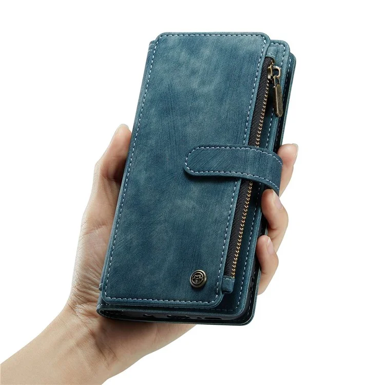 For Samsung Galaxy S9 Phone Cases with Strap CASEME C30 Zipper Multiple Card Holder PU Leather Cover - Blue