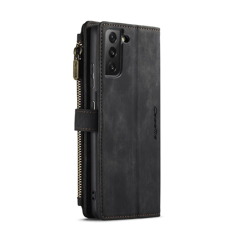 Caseme C30 -serie Für Samsung Galaxy S21+ 5G Reißverschluss Pocket Wallet PU Leder Mehrere Kartensteckplätze Ständer Schockdelie Telefonabdeckung - Schwarz