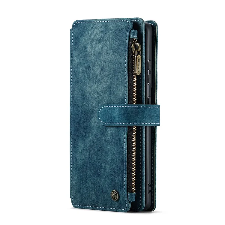 For Samsung Galaxy S21 FE 5G Phone Cases with Strap CASEME C30 Zipper Multiple Card Holder PU Leather Cover - Blue