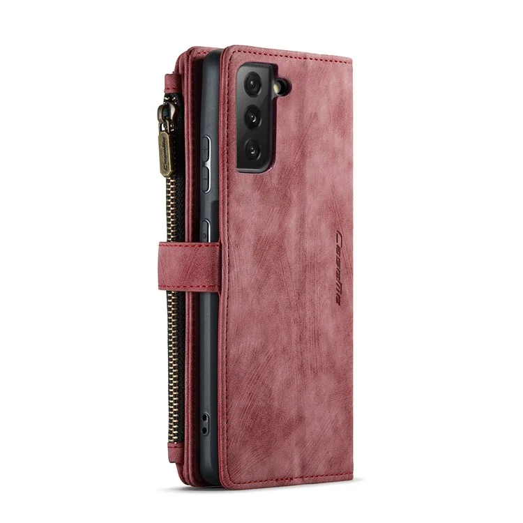 Serie Caseme C30 Para Samsung Galaxy S22+ 5G Múltiples Ranuras Para Tarjetas Policita PU PU Case de Cuero de Cuero - Rojo
