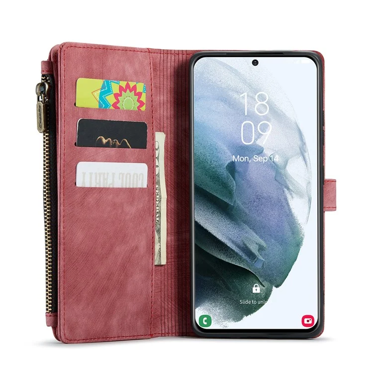 Serie Caseme C30 Para Samsung Galaxy S22+ 5G Múltiples Ranuras Para Tarjetas Policita PU PU Case de Cuero de Cuero - Rojo
