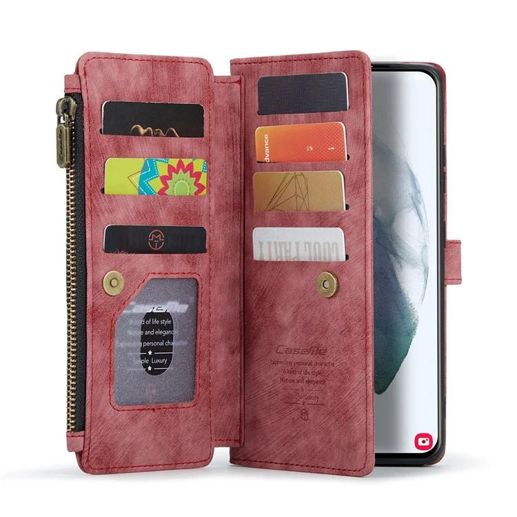 Serie Caseme C30 Para Samsung Galaxy S22+ 5G Múltiples Ranuras Para Tarjetas Policita PU PU Case de Cuero de Cuero - Rojo