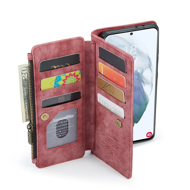 Serie Caseme C30 Para Samsung Galaxy S22+ 5G Múltiples Ranuras Para Tarjetas Policita PU PU Case de Cuero de Cuero - Rojo