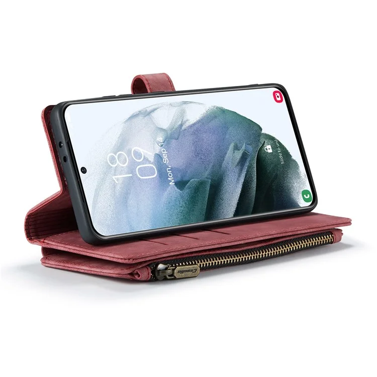 Serie Caseme C30 Para Samsung Galaxy S22+ 5G Múltiples Ranuras Para Tarjetas Policita PU PU Case de Cuero de Cuero - Rojo