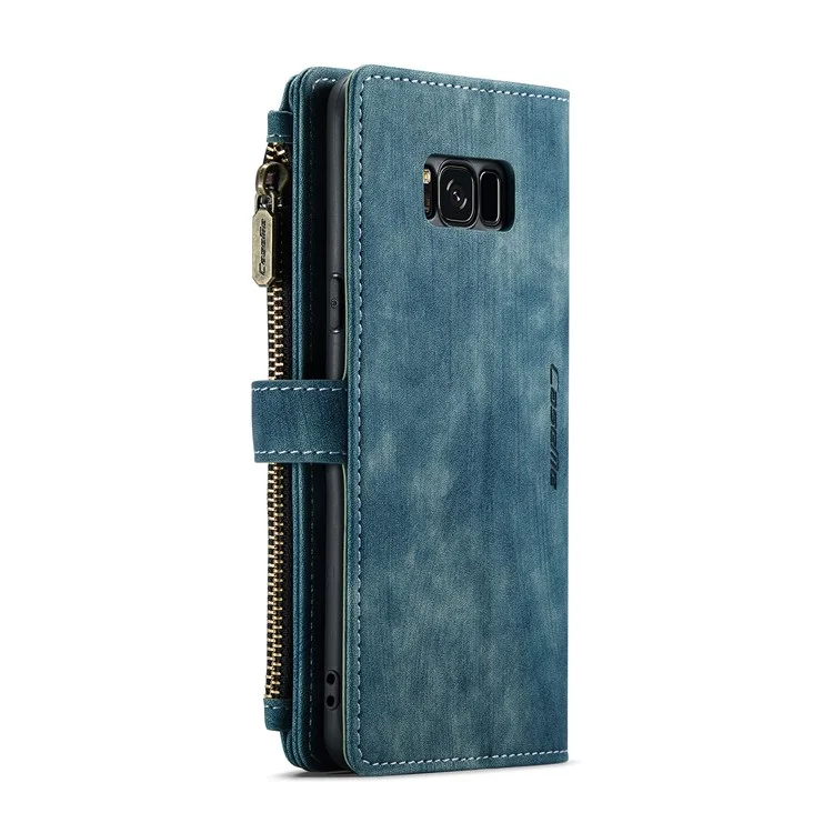 For Samsung Galaxy S8 Phone Cases with Strap CASEME C30 Zipper Multiple Card Holder PU Leather Cover - Blue