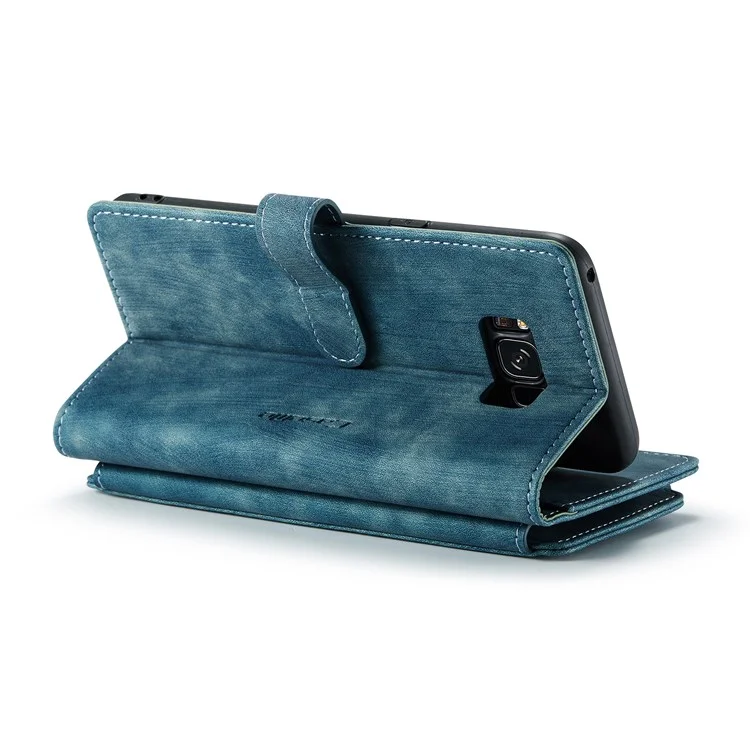 For Samsung Galaxy S8 Phone Cases with Strap CASEME C30 Zipper Multiple Card Holder PU Leather Cover - Blue