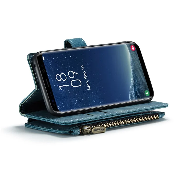 For Samsung Galaxy S8 Phone Cases with Strap CASEME C30 Zipper Multiple Card Holder PU Leather Cover - Blue