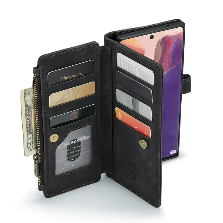 Caseme C30 -Serie Für Samsung Galaxy Note20/Note20 5G Support Ständer Design Kratzfestes PU Leder -Telefon Hülle Reißverschluss Pocket Wallet Telefonabdeckung - Schwarz