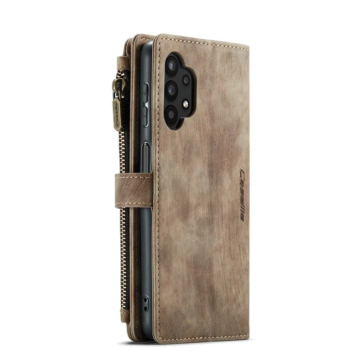 CASEME C30 Series for Samsung Galaxy A32 5G/M32 5G Full Protection Supporting Stand Design PU Leather Phone Case Zipper Pocket Wallet Phone Cover - Brown