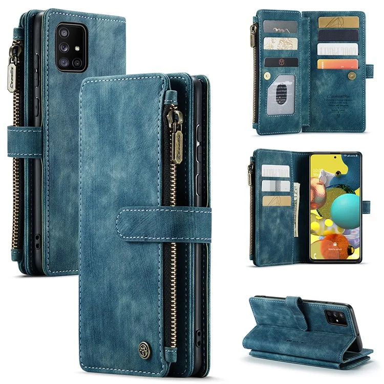 Serie Caseme C30 Per Samsung Galaxy A51 4G SM-A515 Design Piet Pie Leather Case Pocket Coperchio Pocket Pochatet Coperchio - Blu