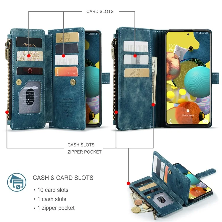 Serie Caseme C30 Per Samsung Galaxy A51 4G SM-A515 Design Piet Pie Leather Case Pocket Coperchio Pocket Pochatet Coperchio - Blu