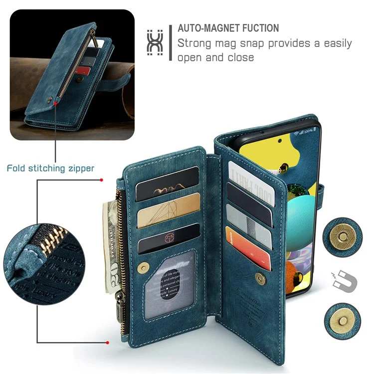 Serie Caseme C30 Per Samsung Galaxy A51 4G SM-A515 Design Piet Pie Leather Case Pocket Coperchio Pocket Pochatet Coperchio - Blu