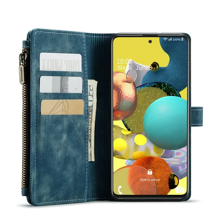 Serie Caseme C30 Per Samsung Galaxy A51 4G SM-A515 Design Piet Pie Leather Case Pocket Coperchio Pocket Pochatet Coperchio - Blu