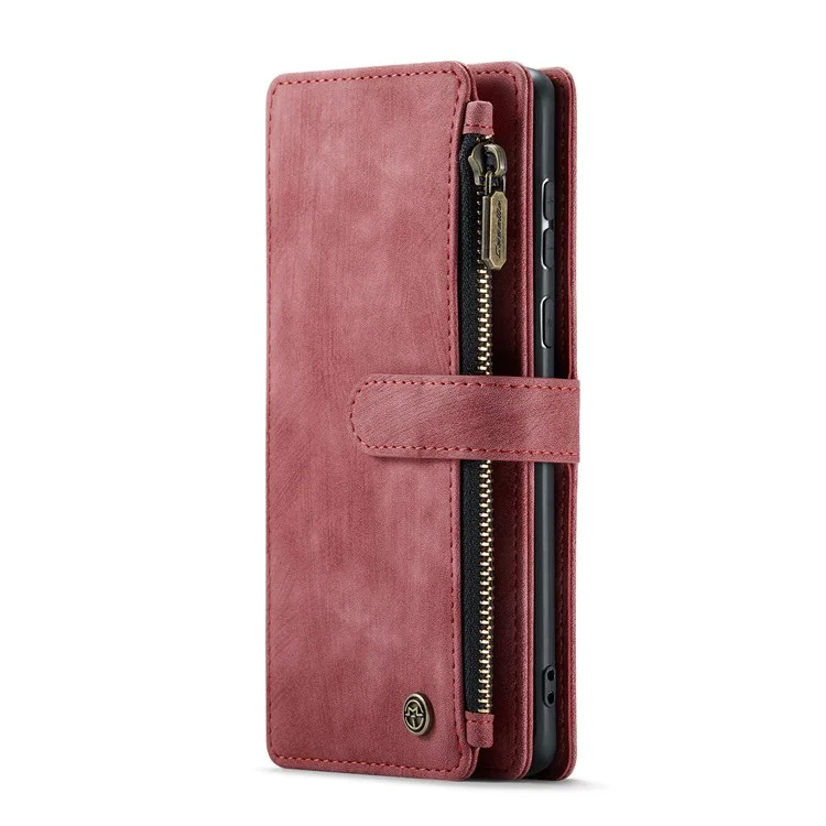 For Samsung Galaxy A71 4G SM-A715 Phone Cases with Strap CASEME C30 Zipper Multiple Card Holder PU Leather Cover - Red