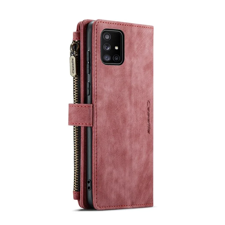 For Samsung Galaxy A71 4G SM-A715 Phone Cases with Strap CASEME C30 Zipper Multiple Card Holder PU Leather Cover - Red
