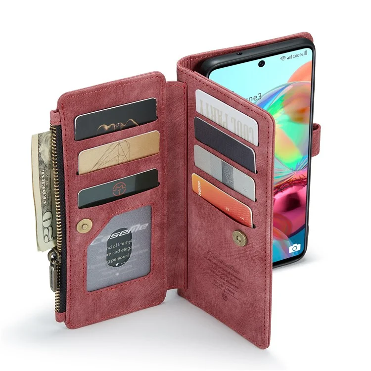 For Samsung Galaxy A71 4G SM-A715 Phone Cases with Strap CASEME C30 Zipper Multiple Card Holder PU Leather Cover - Red