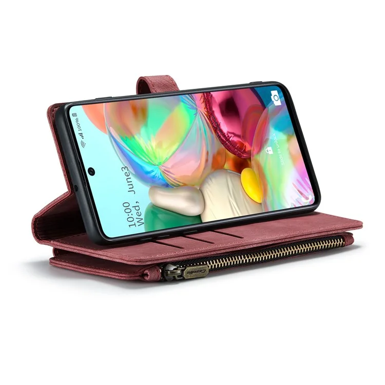 For Samsung Galaxy A71 4G SM-A715 Phone Cases with Strap CASEME C30 Zipper Multiple Card Holder PU Leather Cover - Red
