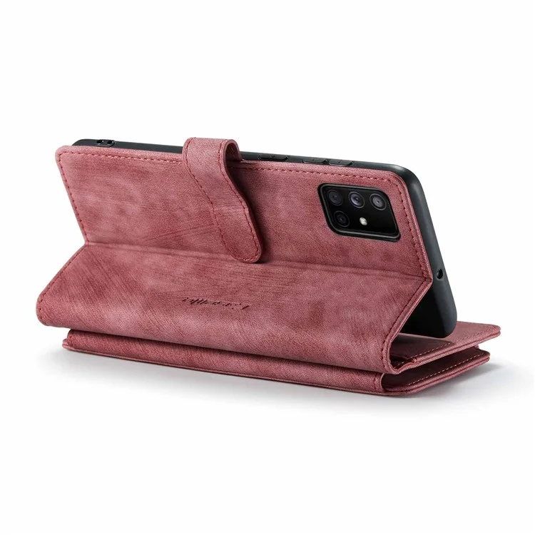 For Samsung Galaxy A71 4G SM-A715 Phone Cases with Strap CASEME C30 Zipper Multiple Card Holder PU Leather Cover - Red