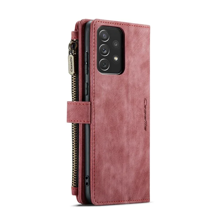 CASEME pour Samsung Galaxy A13 4G C30 Série Étui portefeuille à fermeture éclair, Conception en support anti-chute en cuir PU Étui de téléphone - Rouge