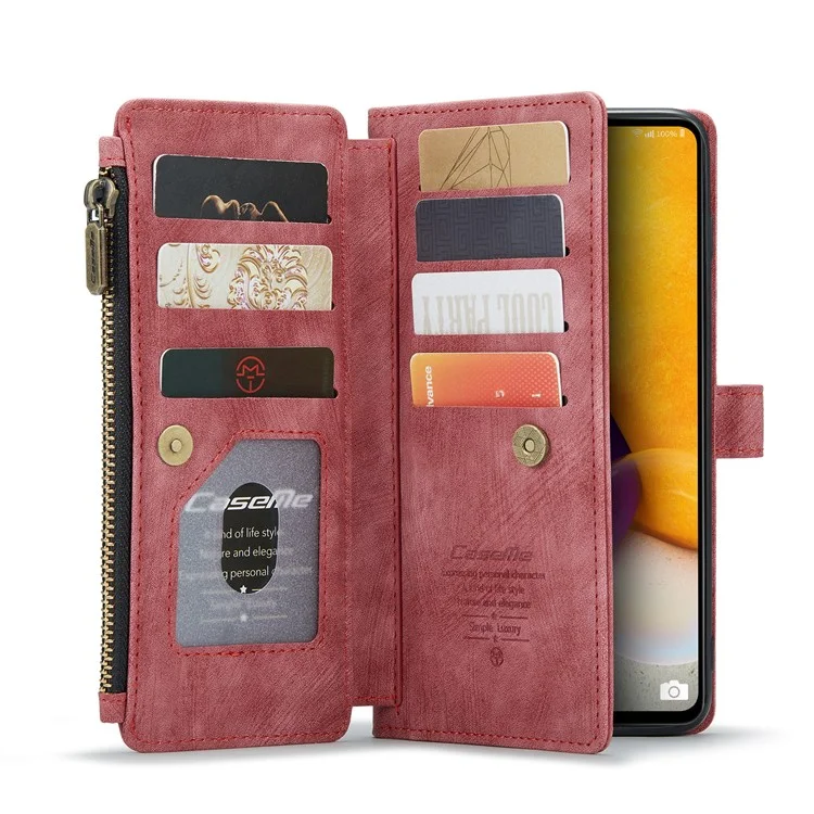 CASEME pour Samsung Galaxy A13 4G C30 Série Étui portefeuille à fermeture éclair, Conception en support anti-chute en cuir PU Étui de téléphone - Rouge