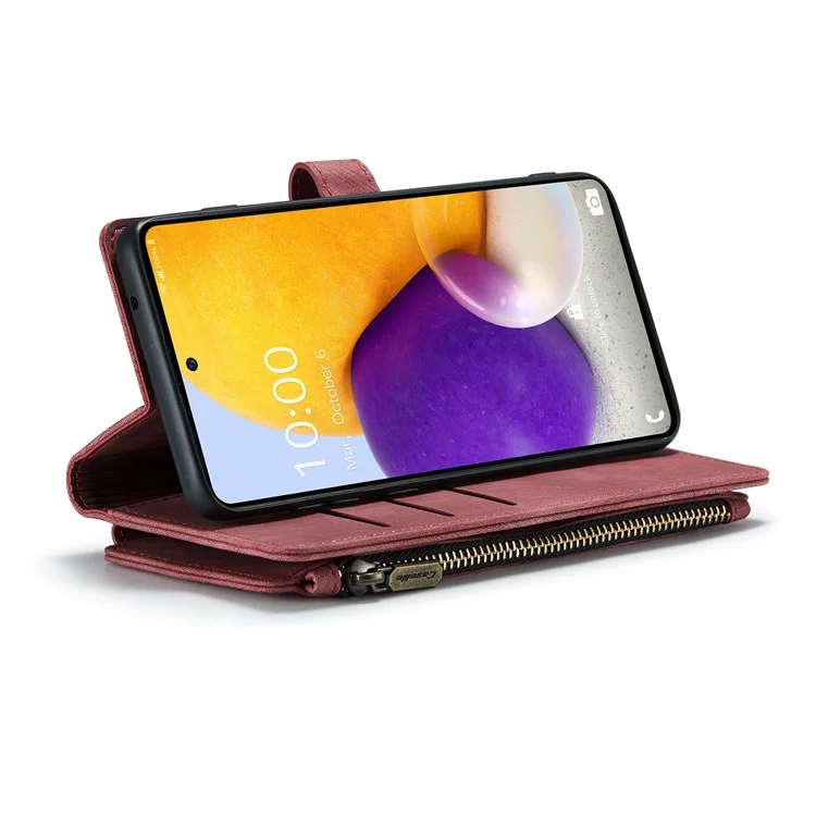 CASEME pour Samsung Galaxy A13 4G C30 Série Étui portefeuille à fermeture éclair, Conception en support anti-chute en cuir PU Étui de téléphone - Rouge